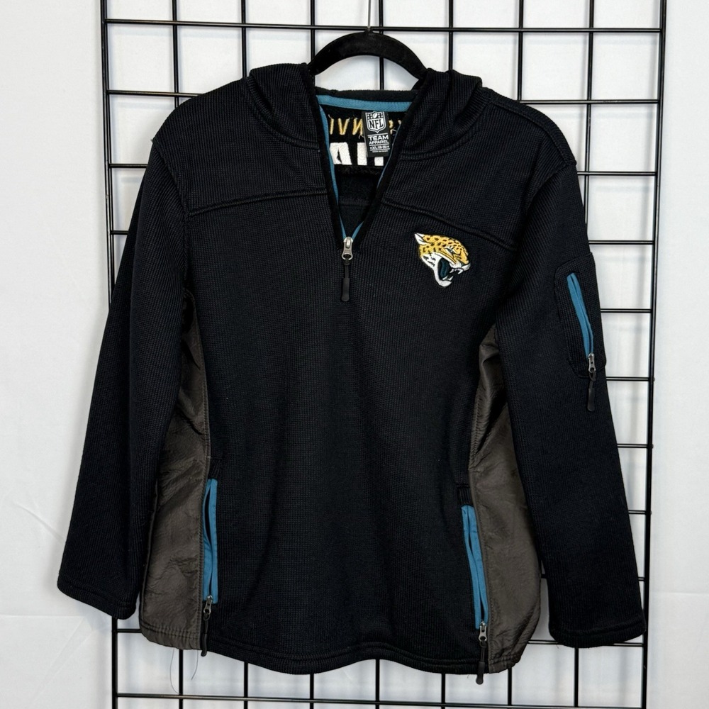 Jacksonville Jaguars 1/4 Zip Hoodie Youth XL Black Thermal Pullover Spell Out